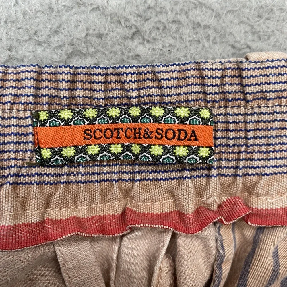 Scotch & Soda Warren Pants Mens 34x30 Beige Linen Blend Elastic Waist Chino